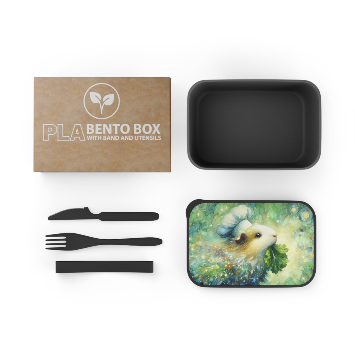 Lettuce Chef Cavy Bento Box with Band and Utensils