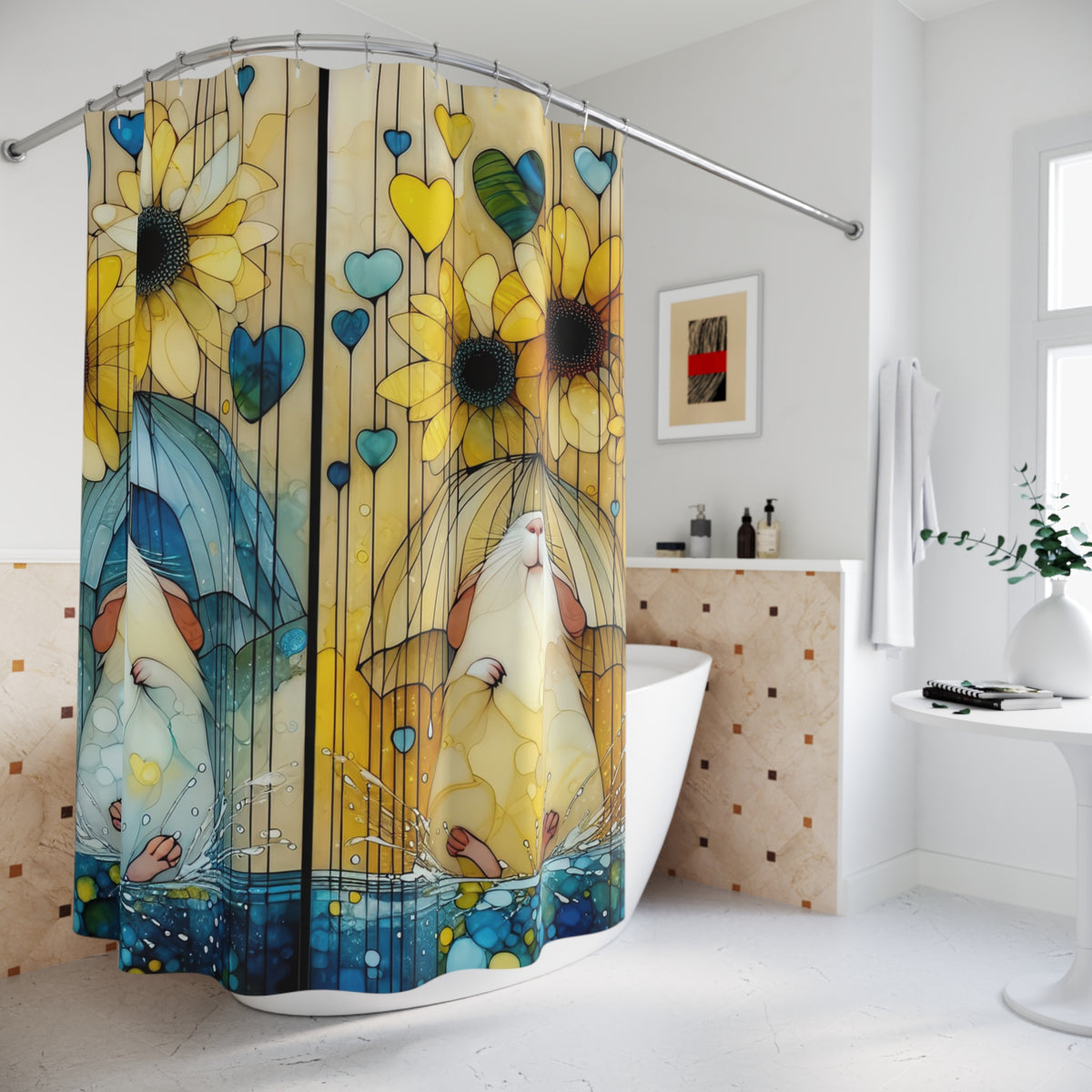 Shower Curtains - Cute Guinea Pigs with Sunflowers Design