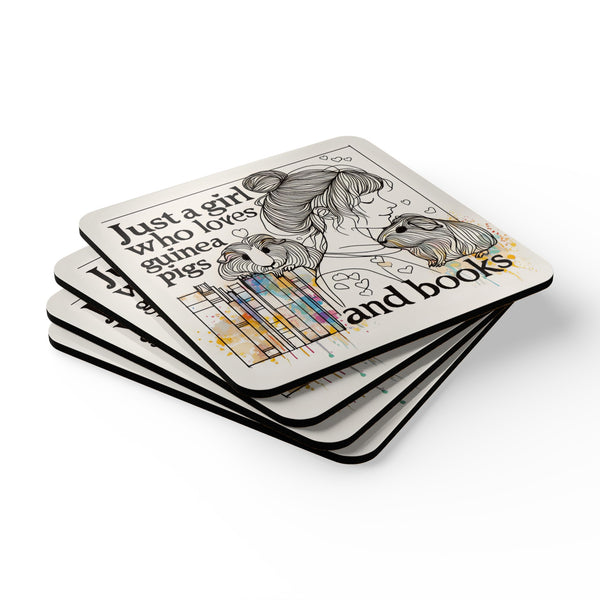 Just a Girl Who Loves Guinea Pigs and Books Coaster Set - Style BG2P