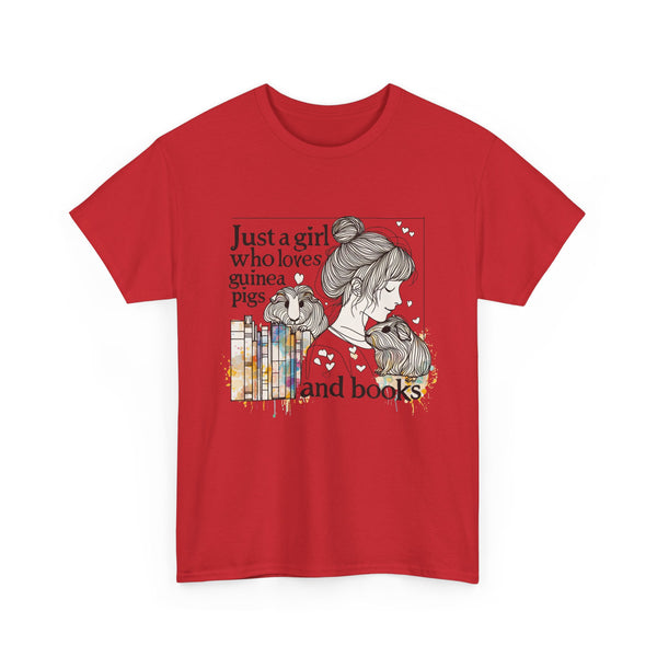 Just a Girl Who Loves Guinea Pigs and Books - Unisex Heavy Cotton Tee - Style BG2P