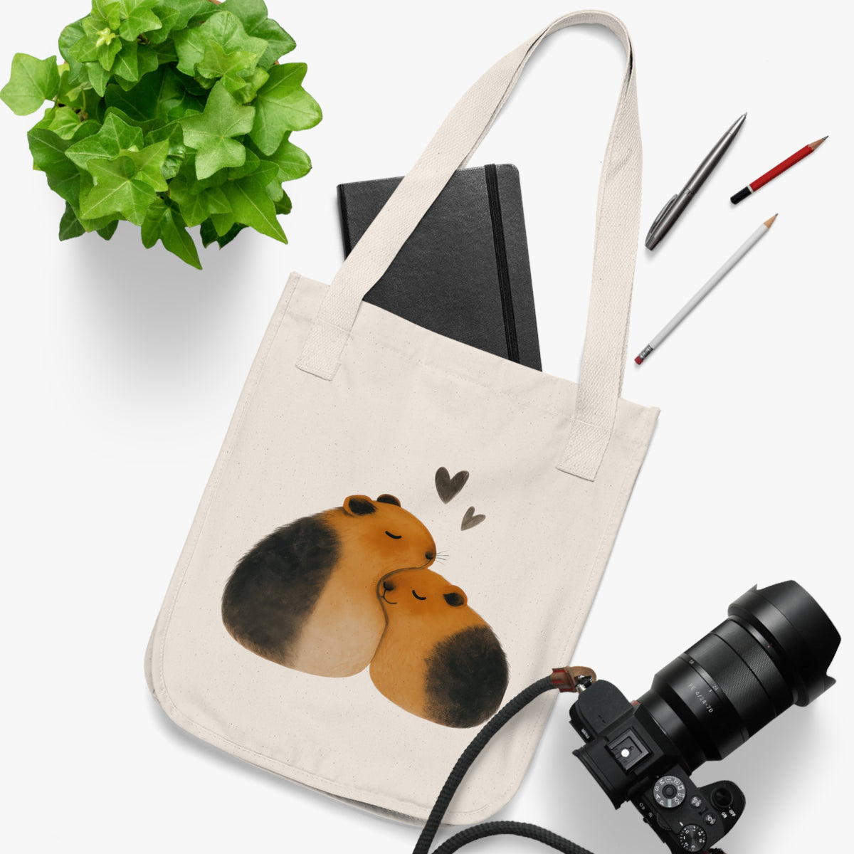 Cute Animal Love Tote Bag | Organic Canvas Shopper, Eco-Friendly Gift, Pet Lover Accessory, Reusable Grocery Bag, Minimalist Design