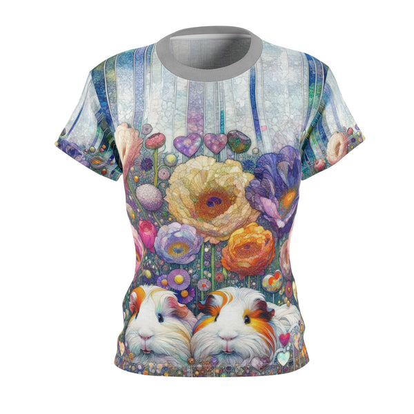 Floral Guinea Pig Women's Tee - Cute Animal Print Top for Spring, Gift for Pet Lovers, Festival Attire, Cute Casual Wear, Floral Tee