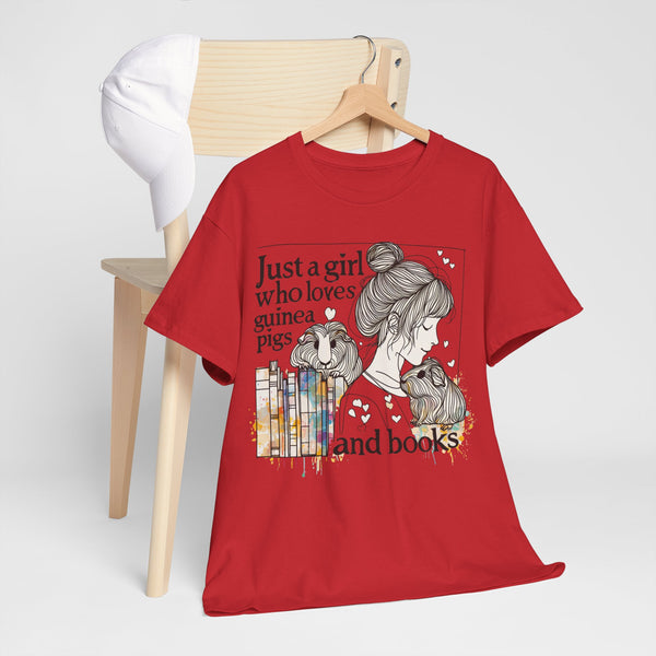 Just a Girl Who Loves Guinea Pigs and Books - Unisex Heavy Cotton Tee - Style BG2P