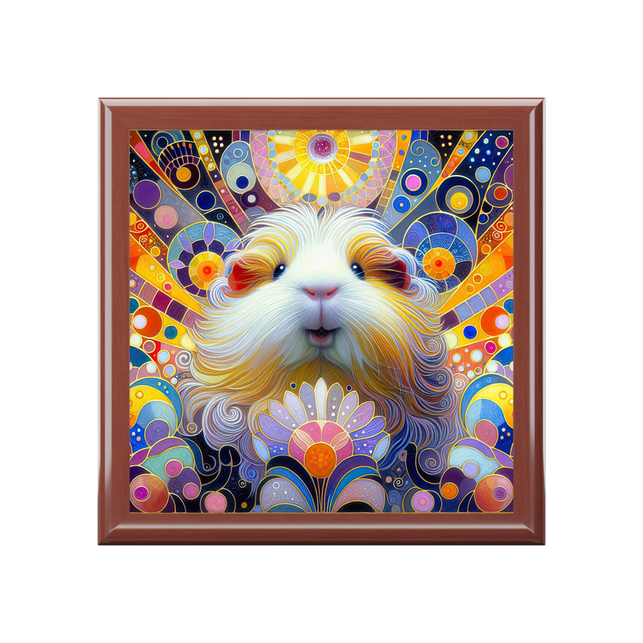 Happy Bright Guinea Pig Jewelry Box in Golden Oak