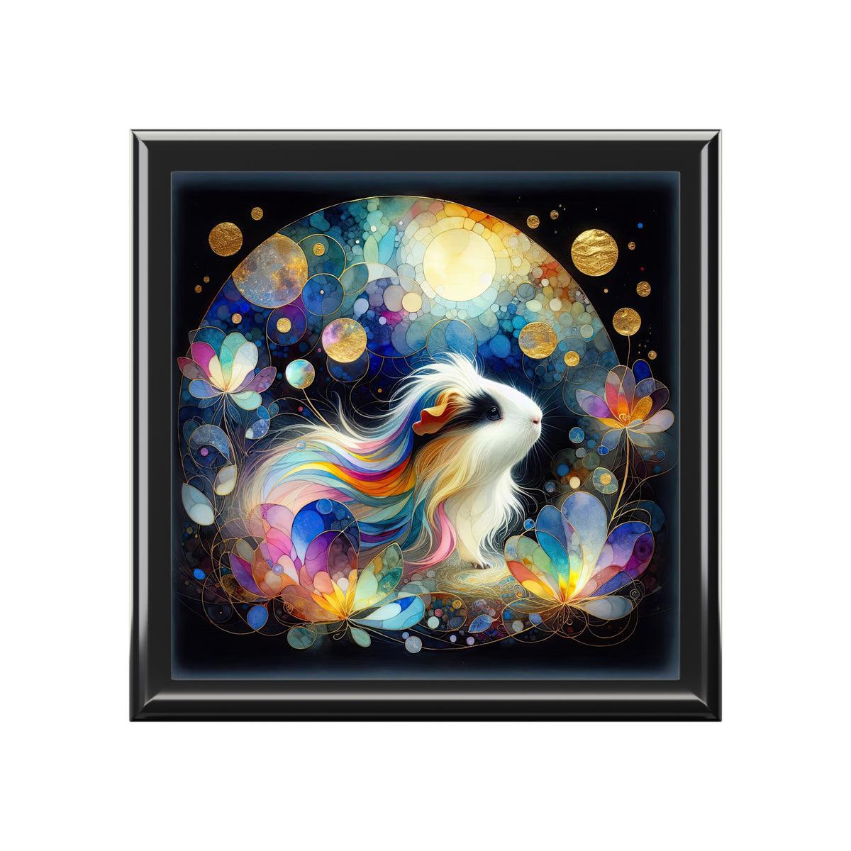 Colorful Moonscape Guinea Pig Keepsake Jewelry Box