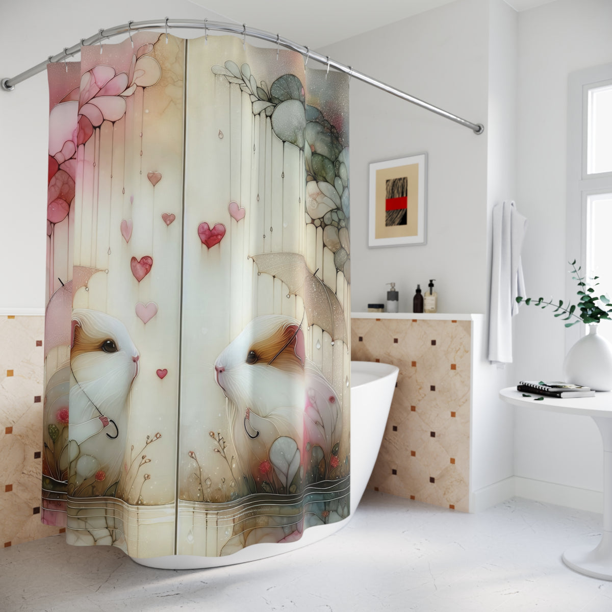 Cute Guinea Pig Shower Curtain with Hearts - Perfect for Animal Lovers & Home Décor