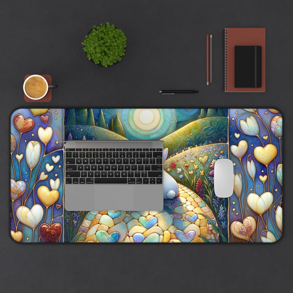 Cute Rabbit Desk Mat - Colorful Floral Landscape Design