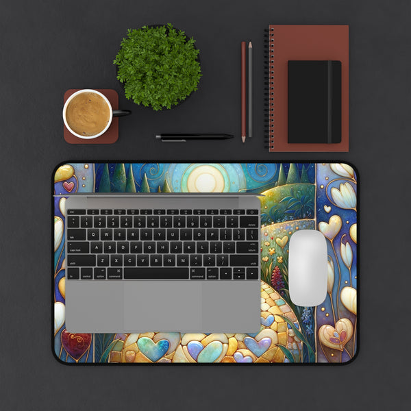 Cute Rabbit Desk Mat - Colorful Floral Landscape Design