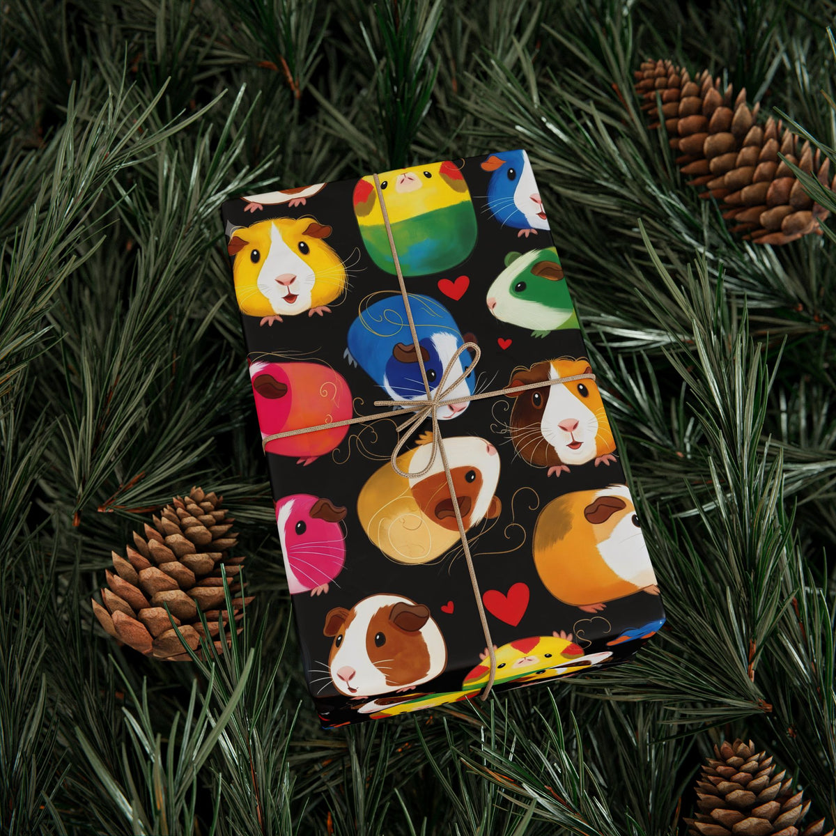 Twirly Piggies on Black Gift Wrapping Paper