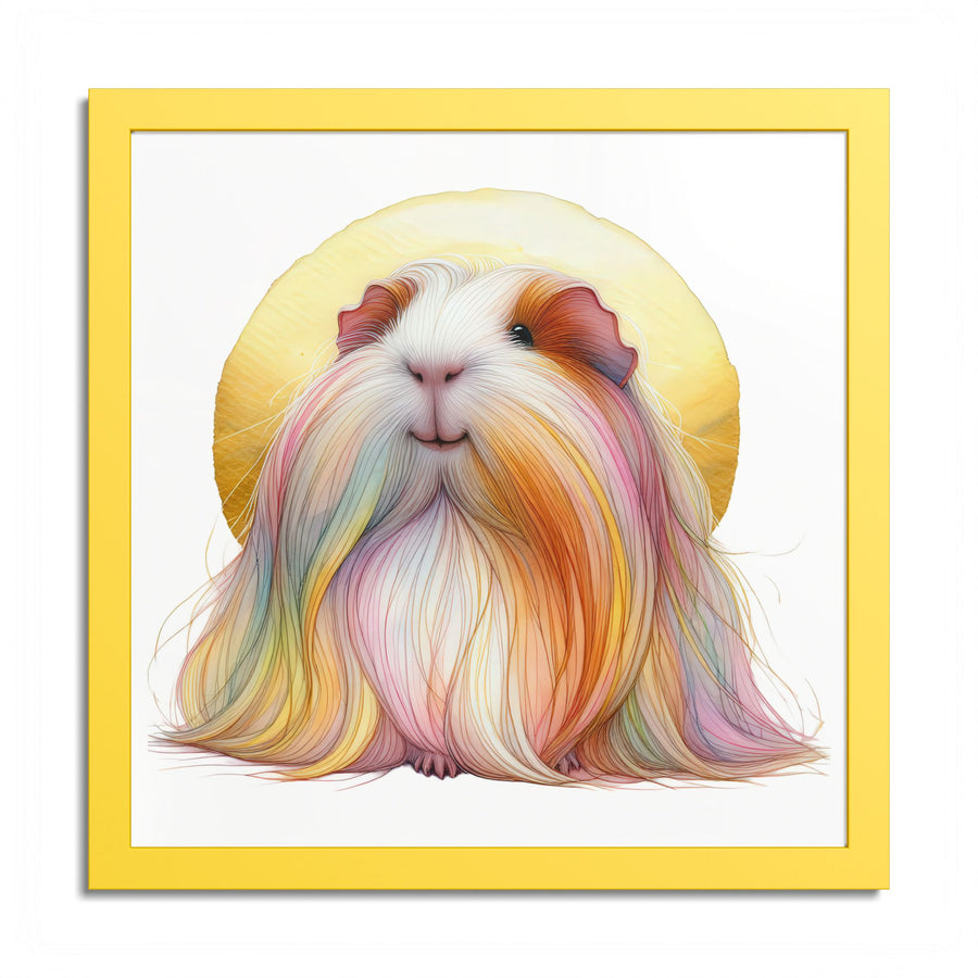 Sun-Blessed Cavy Guinea Pig Framed Art Print in Yellow Frame