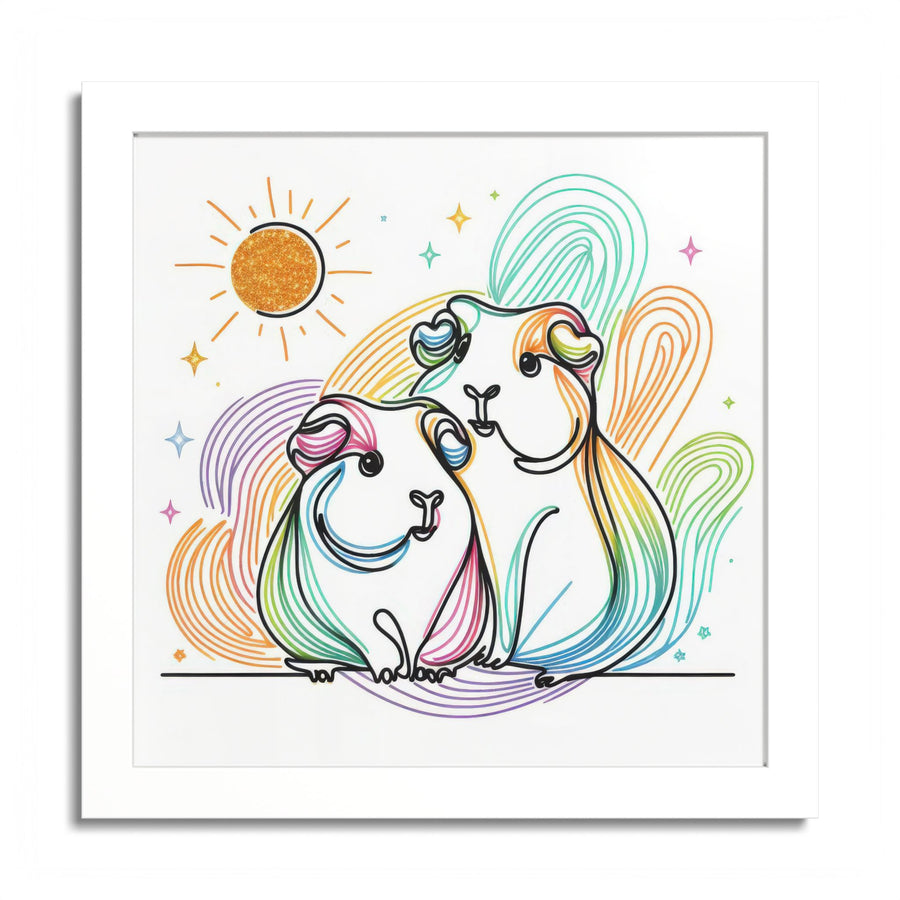 Sunny Piggy Vibes Framed Guinea Pig Wall Art in White Frame