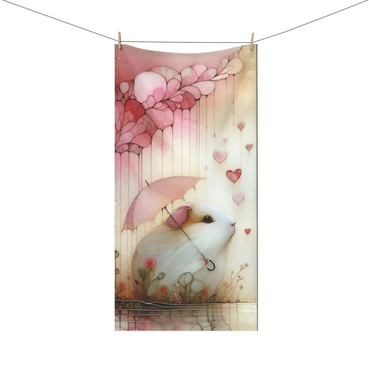 Whimsical Mink (Pink)-Cotton Towel with Adorable Guinea Pig Design – Perfect for Cozy Moments and Gift Giving