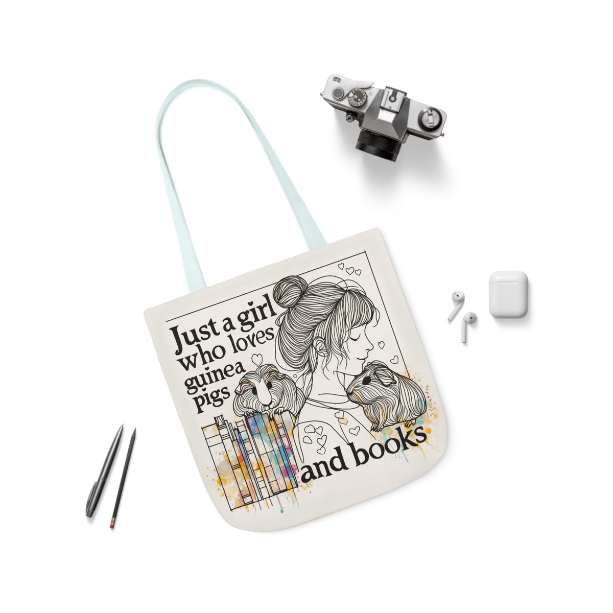 Just a Girl Who Loves Guinea Pigs and Books Canvas Tote - Style BG2P