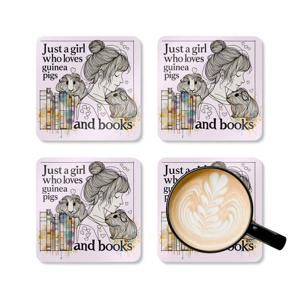 Just a Girl Who Loves Guinea Pigs and Books Coaster Set