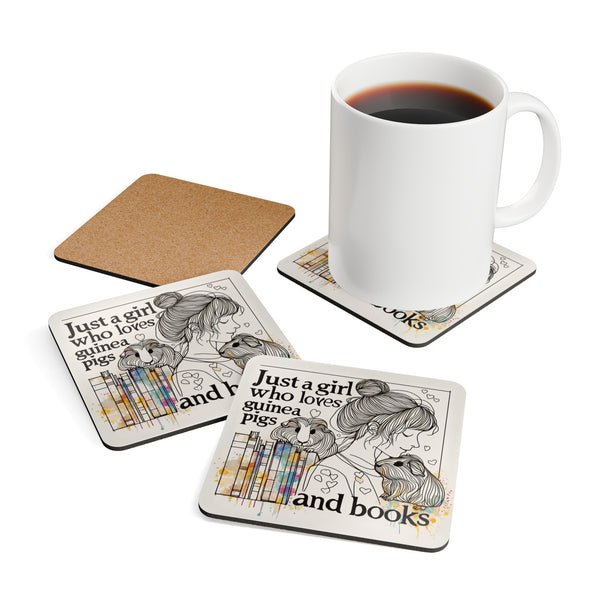 Just a Girl Who Loves Guinea Pigs and Books Coaster Set - Style BG2P