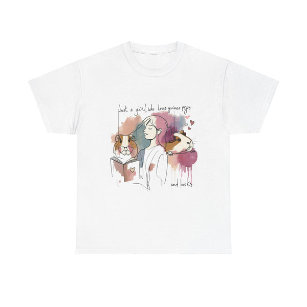 Just a Girl Who Loves Guinea Pigs and Books - Unisex Heavy Cotton Tee - Style SP2P