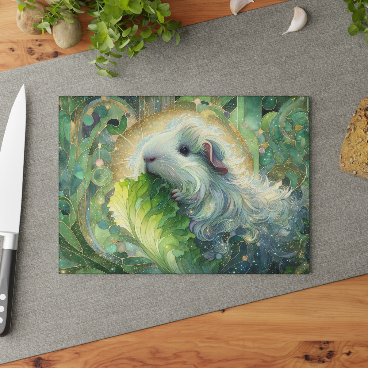 Gimme Greens Guinea Pig Glass Cutting Board