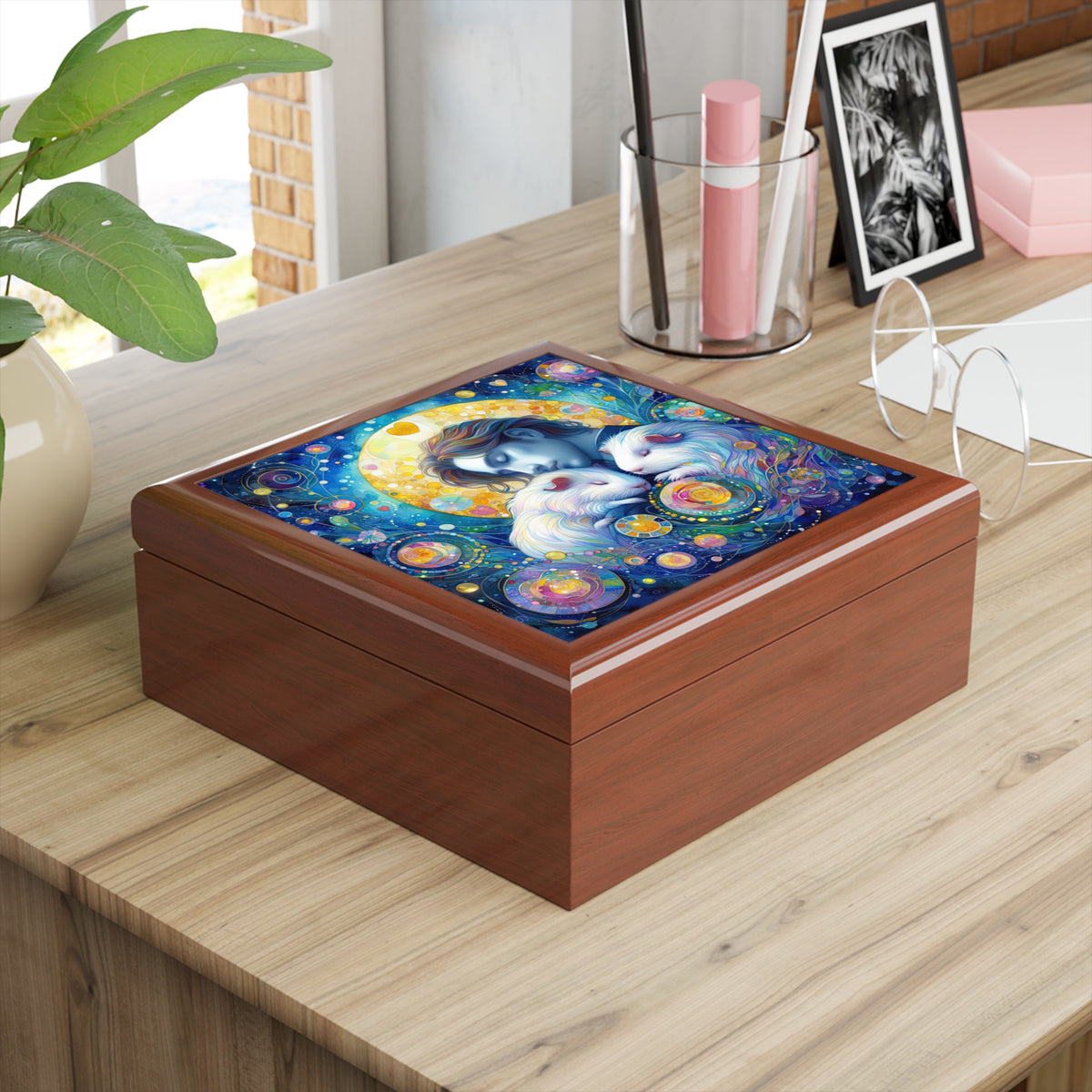 Man with Guinea Pigs Keepsake Box