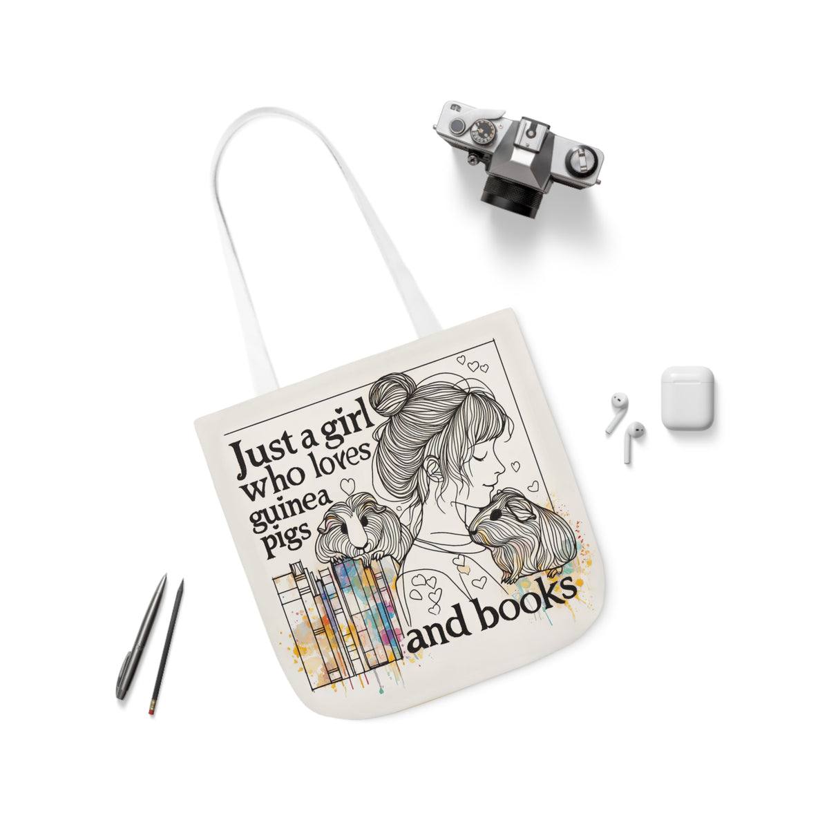 Just a Girl Who Loves Guinea Pigs and Books Canvas Tote - Style BG2P
