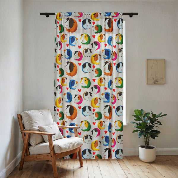 Sheer Window Curtain — Colorful Sleeping Cat Pattern Sheer Drapes