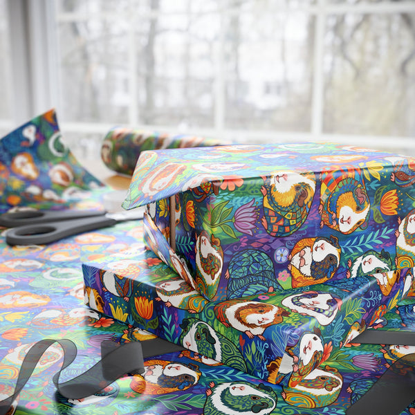 Blue Paisley Piggy - Guinea Pig Wrapping Paper