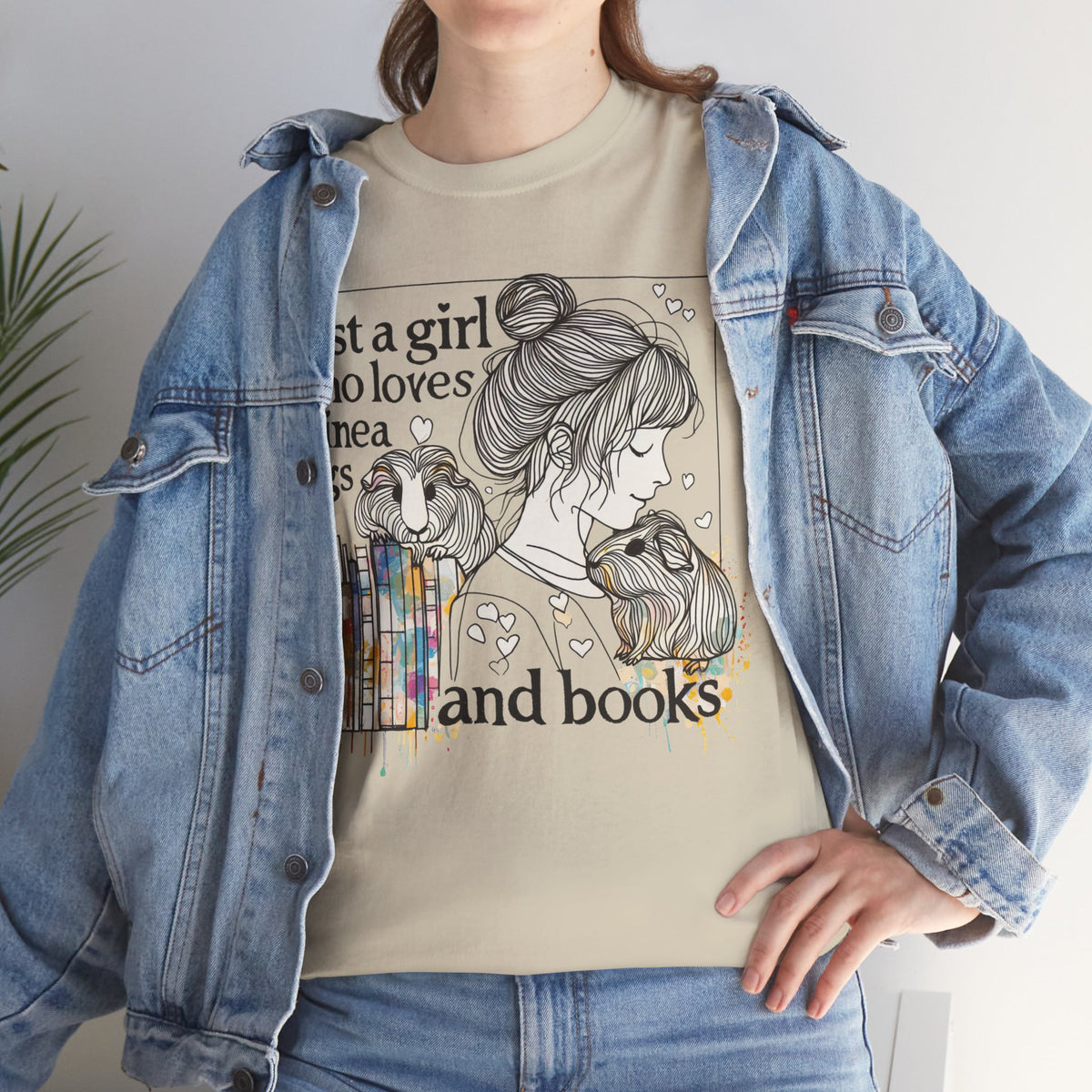 Just a Girl Who Loves Guinea Pigs and Books - Unisex Heavy Cotton Tee - Style BG2P