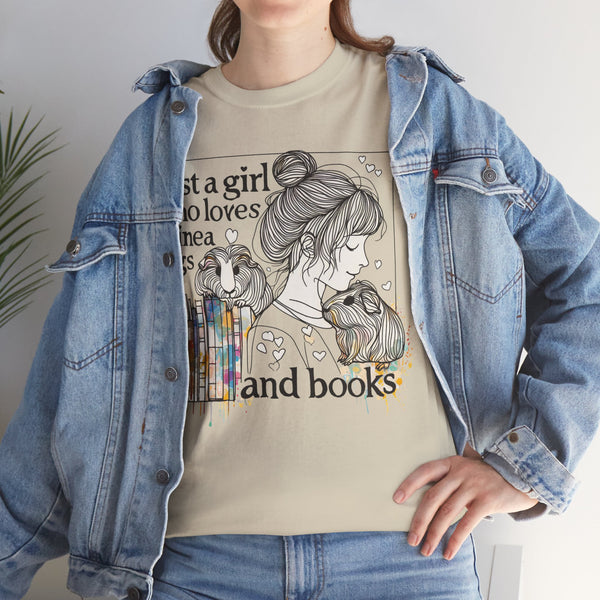 Just a Girl Who Loves Guinea Pigs and Books - Unisex Heavy Cotton Tee - Style BG2P