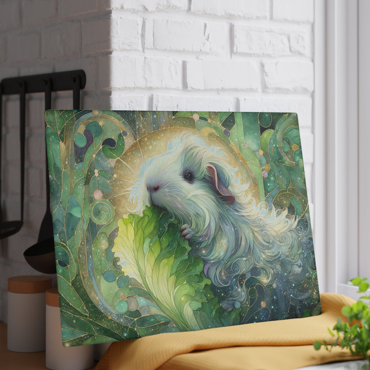Gimme Greens Guinea Pig Glass Cutting Board