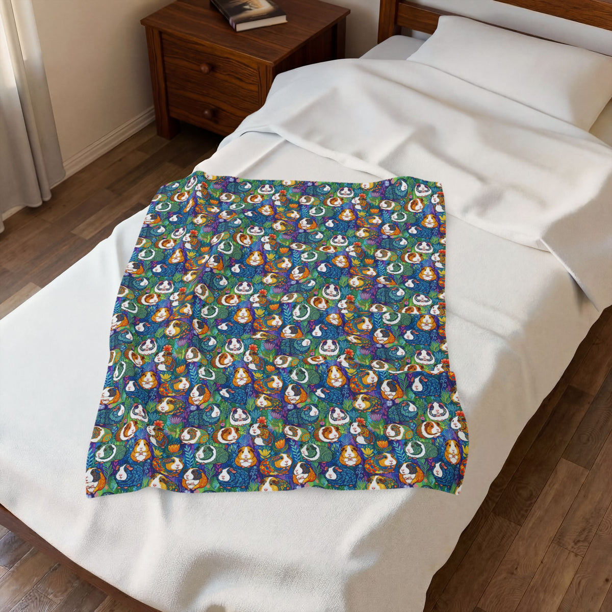 Blue Paisley Piggies Velveteen Guinea Pig Throw Blanket