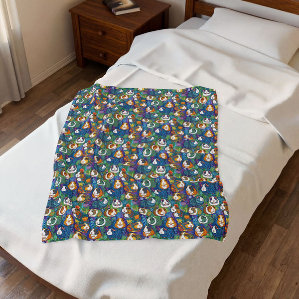 Blue Paisley Piggies Velveteen Guinea Pig Throw Blanket
