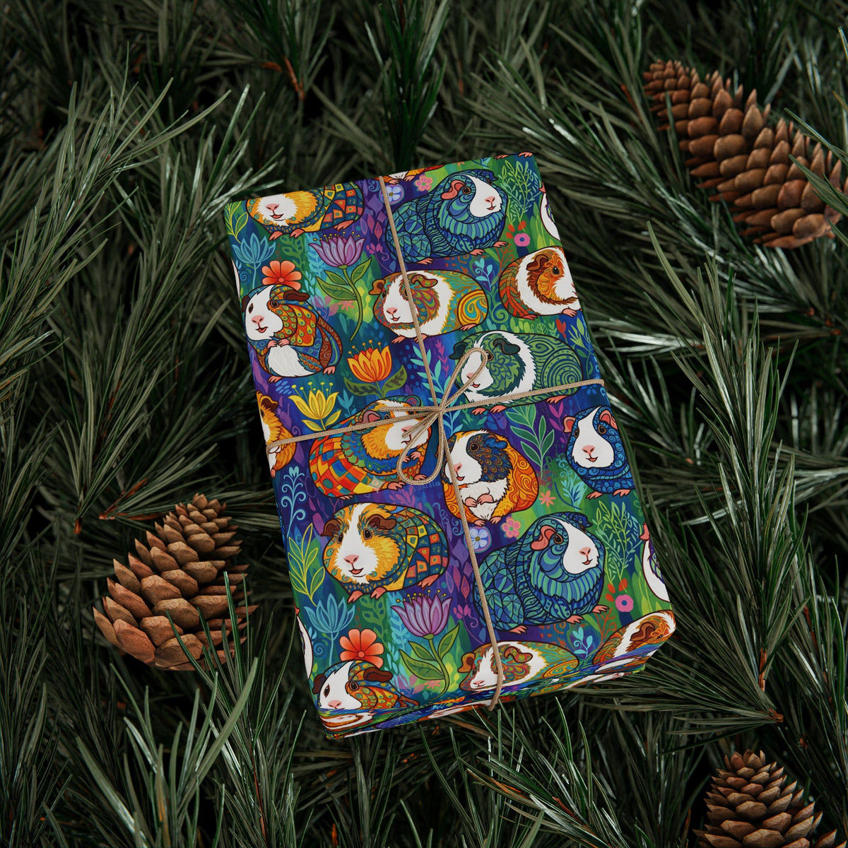 Blue Paisley Piggy - Guinea Pig Wrapping Paper