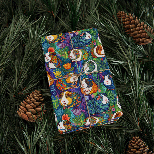 Blue Paisley Piggy - Guinea Pig Wrapping Paper