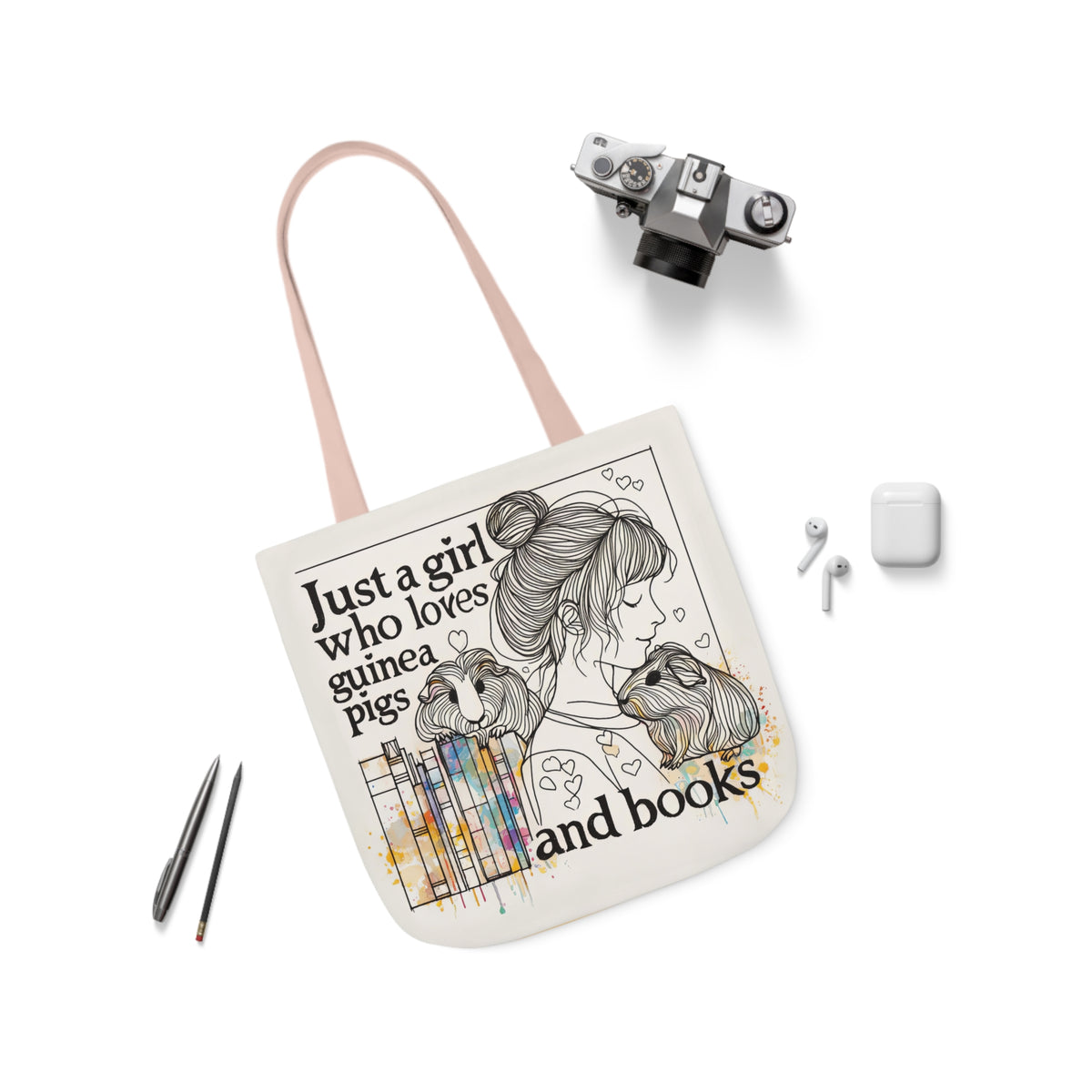 Just a Girl Who Loves Guinea Pigs and Books Canvas Tote - Style BG2P