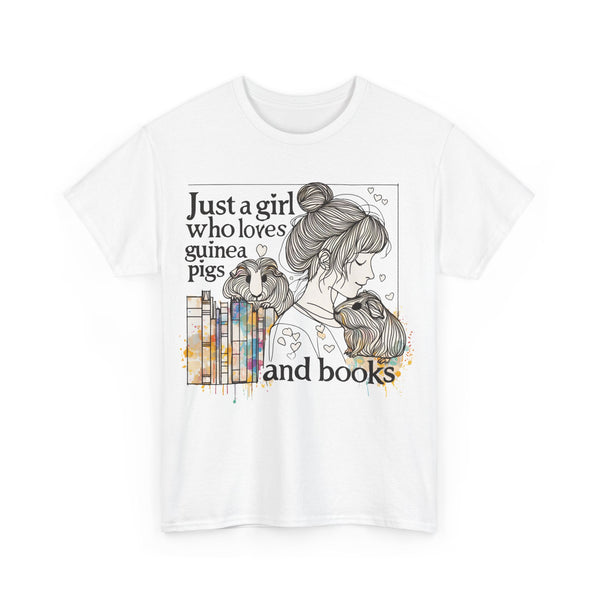Just a Girl Who Loves Guinea Pigs and Books - Unisex Heavy Cotton Tee - Style BG2P