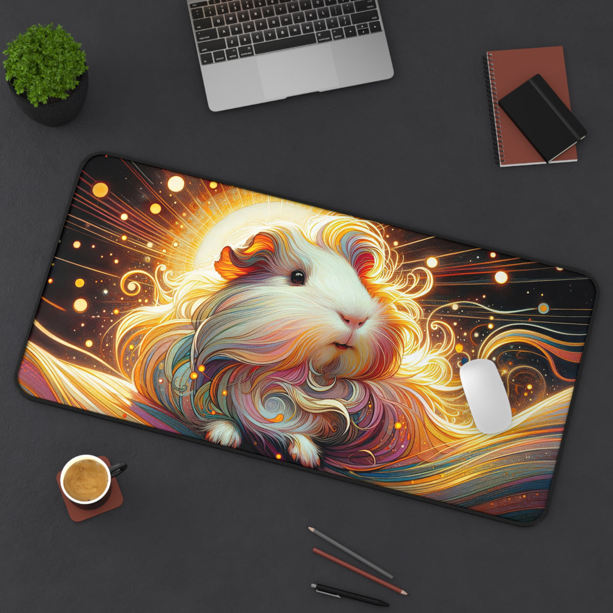 Cosmic Guinea Pig Desk Mat - Colorful Gaming Mouse Pad for Animal Lovers