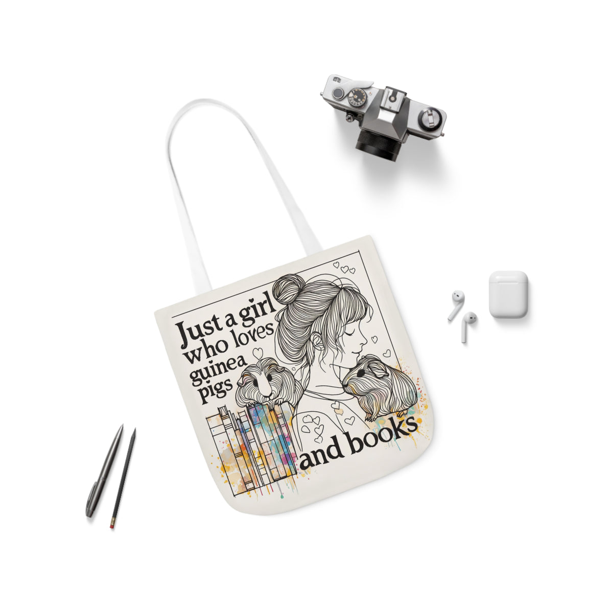 Just a Girl Who Loves Guinea Pigs and Books Canvas Tote - Style BG2P