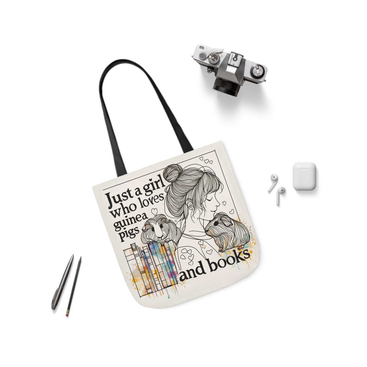 Just a Girl Who Loves Guinea Pigs and Books Canvas Tote - Style BG2P