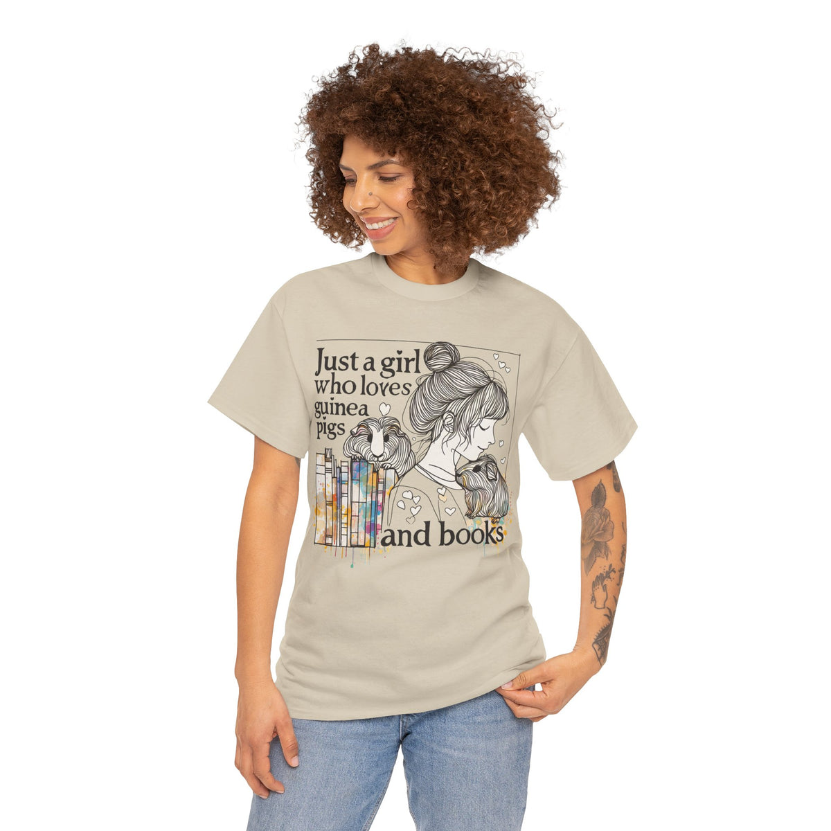 Just a Girl Who Loves Guinea Pigs and Books - Unisex Heavy Cotton Tee - Style BG2P