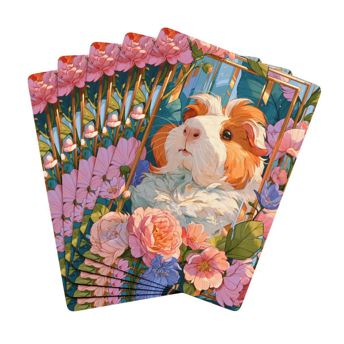 Floral Framed Guinea Pig Playing Cards