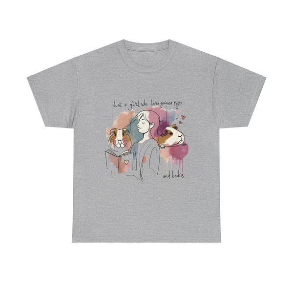 Just a Girl Who Loves Guinea Pigs and Books - Unisex Heavy Cotton Tee - Style SP2P