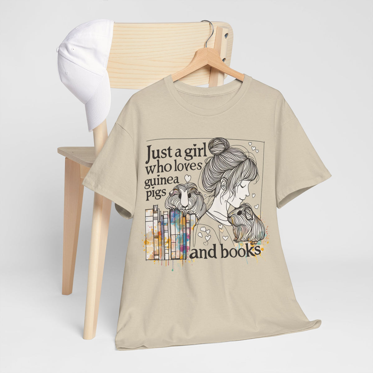 Just a Girl Who Loves Guinea Pigs and Books - Unisex Heavy Cotton Tee - Style BG2P