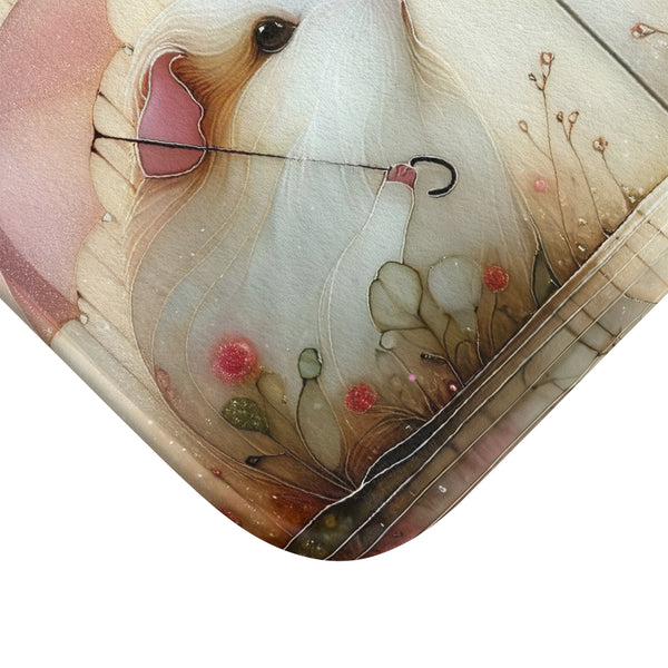 Cute Guinea Pig Bath Mat with Umbrellas and Hearts