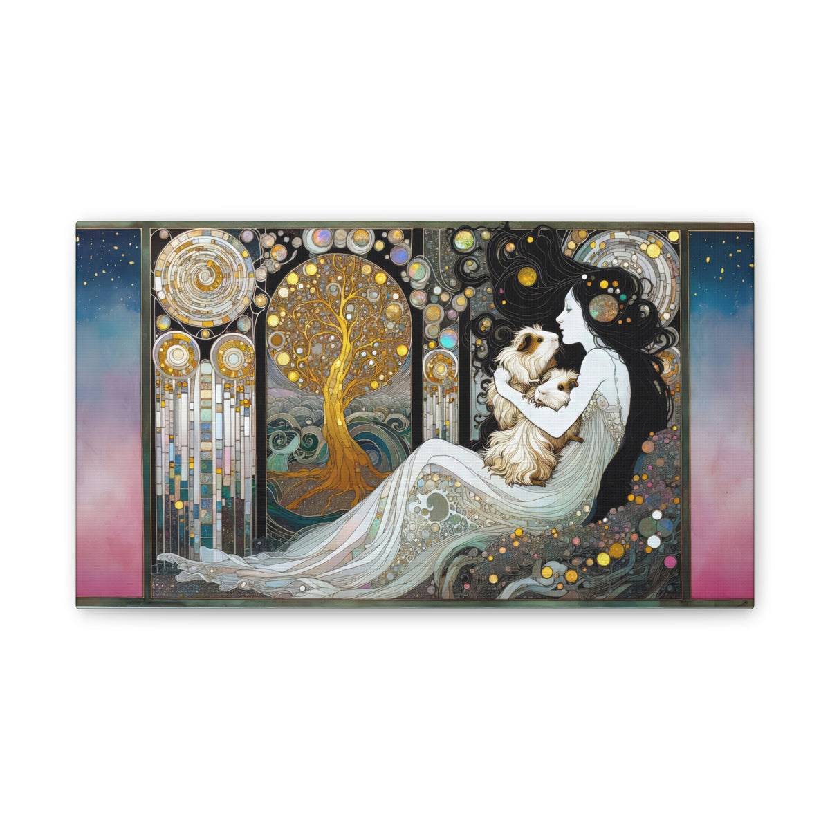 Lady with 2 piggies Canvas Stretched, 0.75"