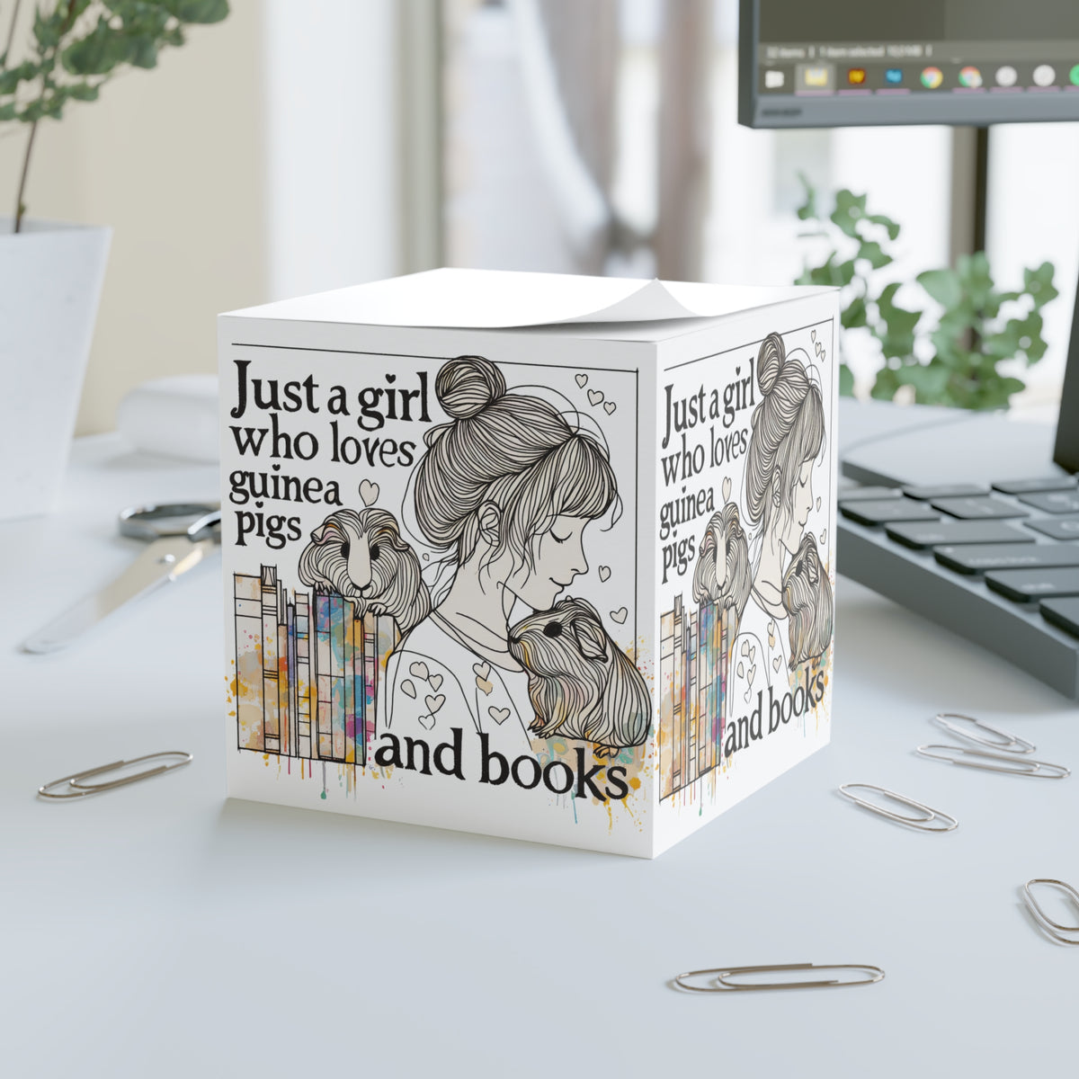 Just a Girl Who Loves Guinea Pigs and Books Note Cube - Style BG2P