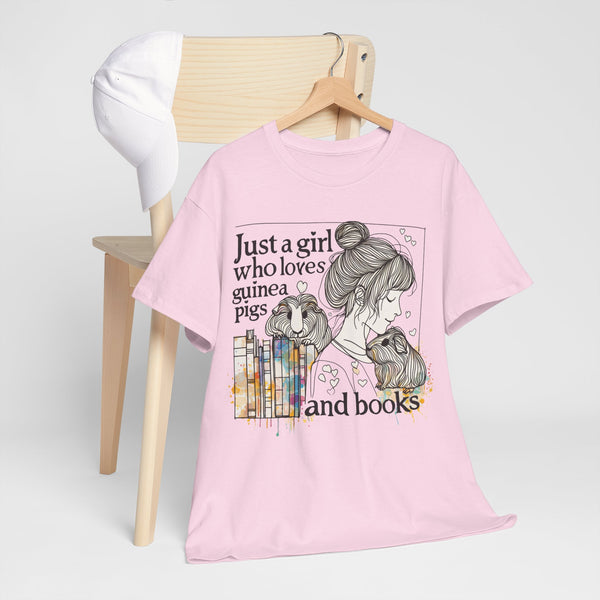 Just a Girl Who Loves Guinea Pigs and Books - Unisex Heavy Cotton Tee - Style BG2P
