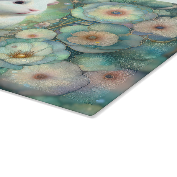 Whimsical Guinea Pig Glass Cutting Board, Kitchen Decor, Animal Lover Gift, Floral Kitchen Art, Unique Home Gift, Cooking Accessory