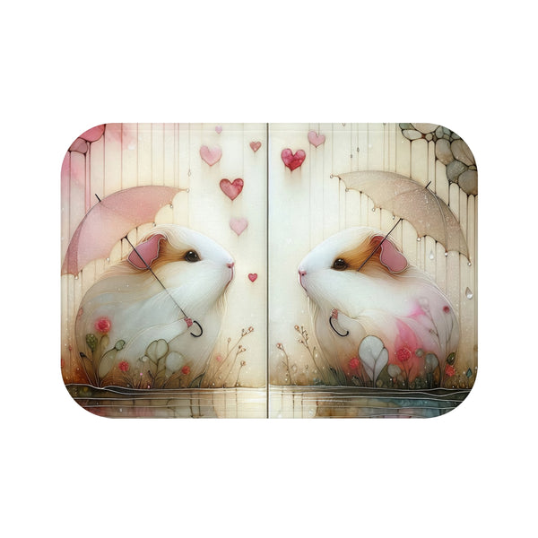 Cute Guinea Pig Bath Mat with Umbrellas and Hearts