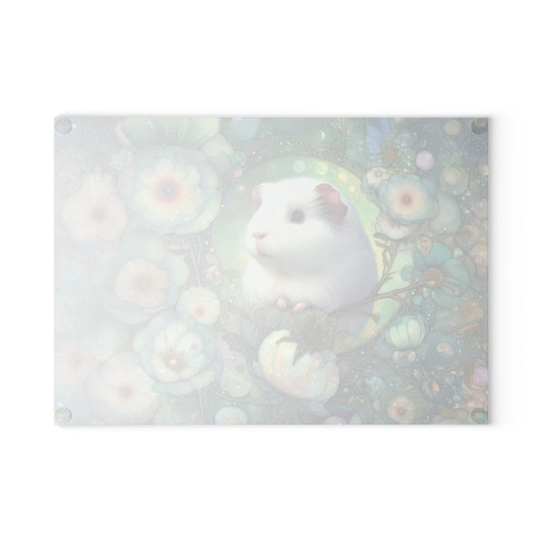 Whimsical Guinea Pig Glass Cutting Board, Kitchen Decor, Animal Lover Gift, Floral Kitchen Art, Unique Home Gift, Cooking Accessory