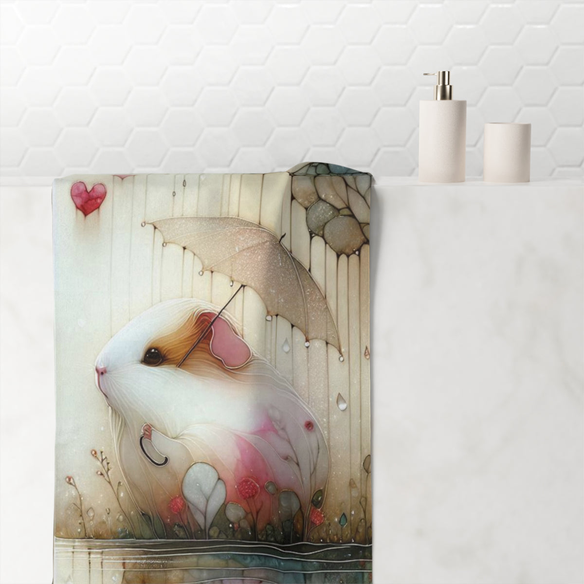 Whimsical Mink-Cotton Towel with Adorable Guinea Pig Design – Perfect for Cozy Moments and Gift Giving