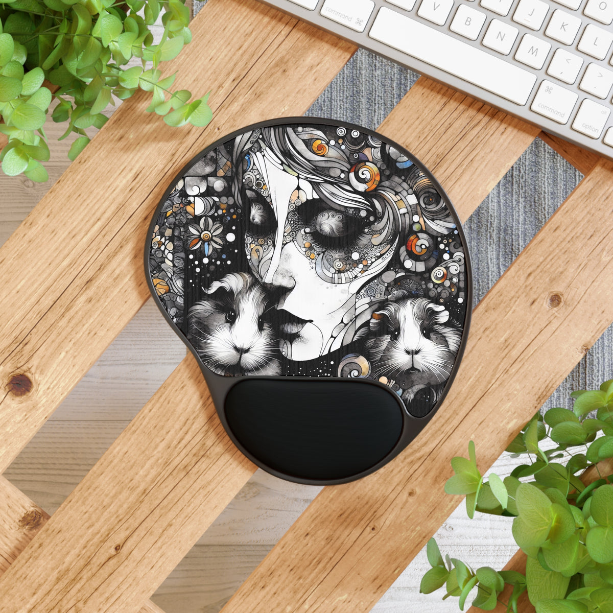 Black and White Fantasy Piggy Pad With Wrist Rest